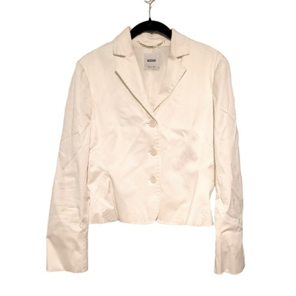 Moschino Cream Cotton Blend Topstitched Blazer Size Medium